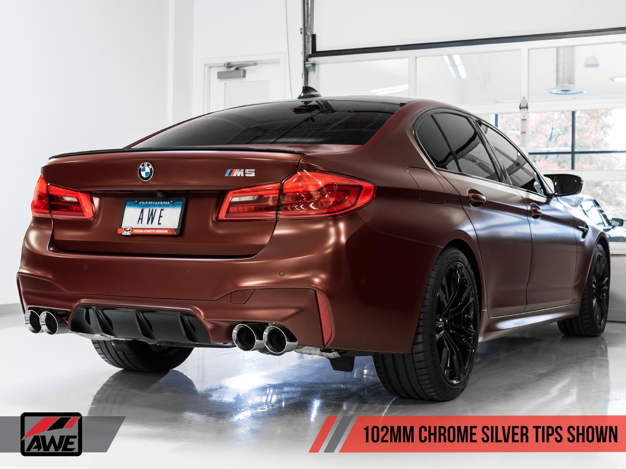 AWE Tuning Track Edition Cat-Back Exhaust for BMW F90 M5 - Chrome Silver Tips 3020-42070