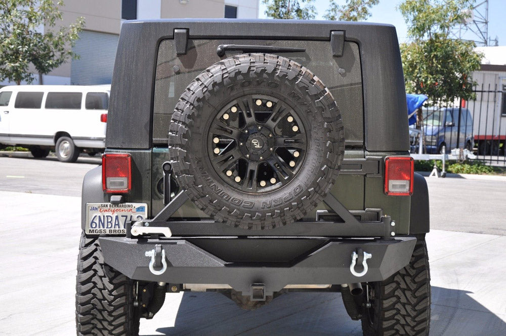 DV8 Offroad 07-18 Jeep Wrangler JK Rear Aluminum Bumper w/ Tire Carrie ...